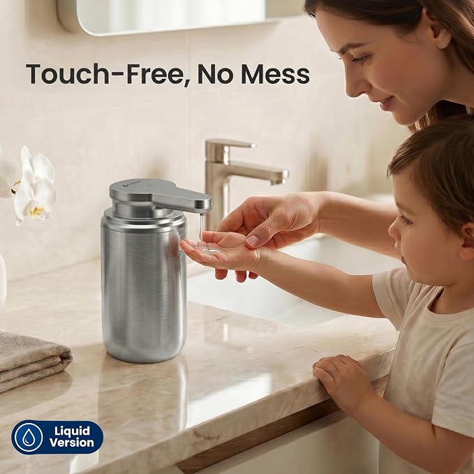 GentleJet WaveJet Automatic Liquid Soap Dispenser Touchless Sensor, USB-C Rechargeable, 304 Stainless Steel, IPX5 Waterproof for Bathroom Kitchen Sink, 10 oz / 300 ml