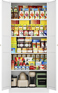 White Storage Cabinet with Adjustable Shelves-Metal Home Kitchen Pantry Cabinets with Doors,Organization Locker for Cupboard/Bedroom/Dining/Living/Bathroom/Office/Garage Room