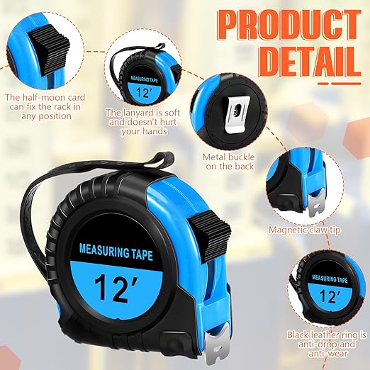 Copkim 50 Pieces Tape Measure Retractable and Easy Read with Fractions Marked Easy Read Basics Self Locking Measuring Tape Bulk for Engineer Contractors(12 Ft,Blue)
