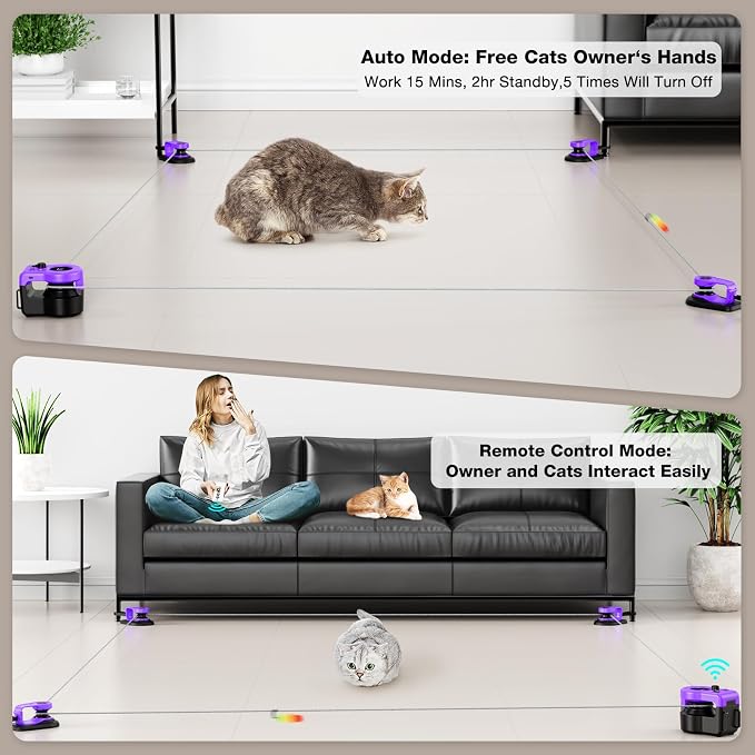 Interactive Cat Toys for Indoor Cats, Cat Treadmill Auto/Remote Control DIY Cat Mouse Hunting Toys, Keep Bored Kitten Dog Entertained to Chase, Feather Toy to Exercise Wheel-Purple