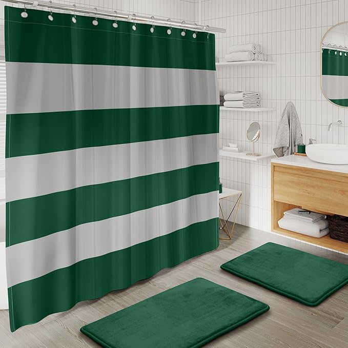 Clara Clark Bathroom Set - Green Bathroom Accessories Set, Bathroom Sets with Shower Curtain and Rugs, 23PC Shower Curtain Set with Liner, Soap Dispenser, Soap Dish, Toilet Brush Holder, and Trash Can