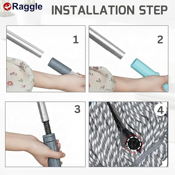 Self Wringing Floor Cleaning, Easy Squeeze Twist Mop with 44.5 Inches Long Handle Head, Heavy Duty Wet Mops for Cleaning Floors (Grey, Twist mop)