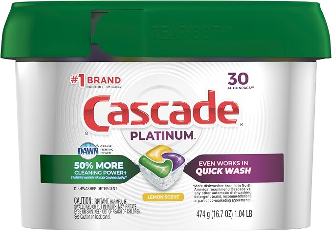 Cascade Platinum Actionpacs Dishwasher Detergent, Lemon Scent, 30 Count