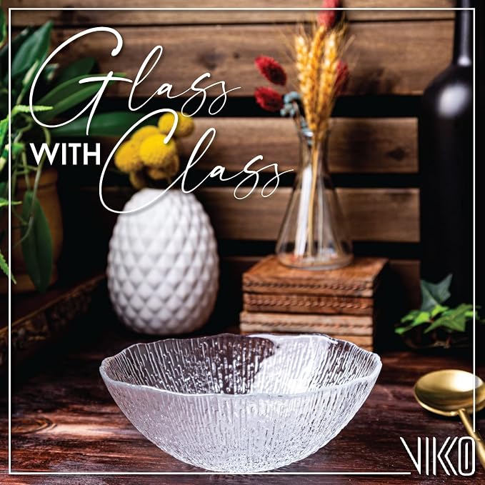 Vikko Soup Bowls, 6.5 Inch Salad Bowls, Glass Soup Bowls, Elegant Textured Glass Bowls, Set of 6, Dishwasher Safe