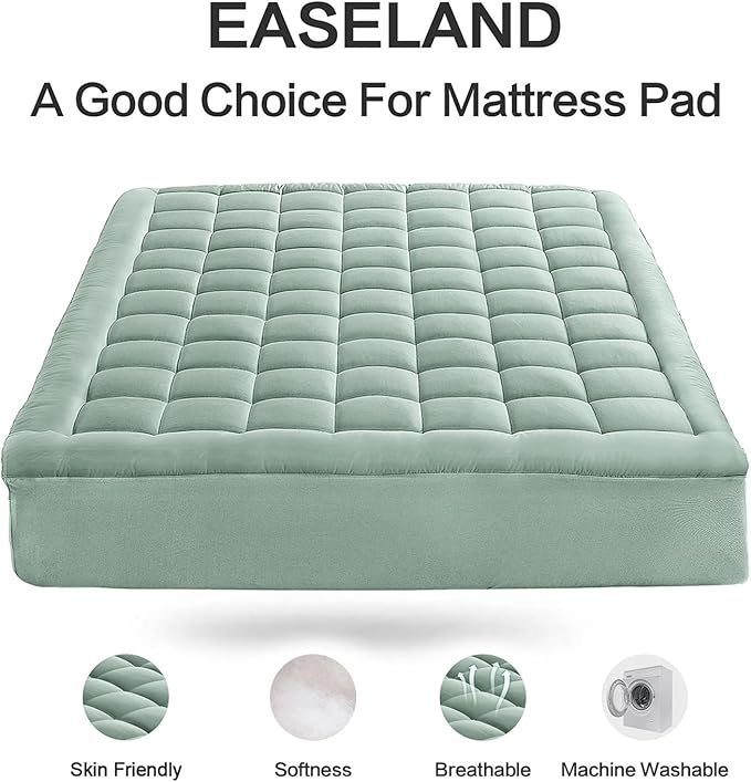 EASELAND California King Mattress Pad Pillow Top Mattress Topper Cotton Top | 8-21" Deep Pocket Cooling Mattress Cover/Protector 72*84 Inches Pale Aqua, Boxing Quilted & Machine Washable