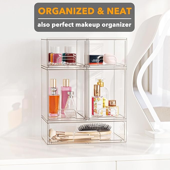 SpaceAid Bottle Storage Organizer Baby - Acrylic Bottles Station Organizer Container, Stackable Clear Drawers for Countertop, Vanity, Bathroom, Cabinet, Pantry Organization, 5 Pack, 2S2M1L, 15.4"H
