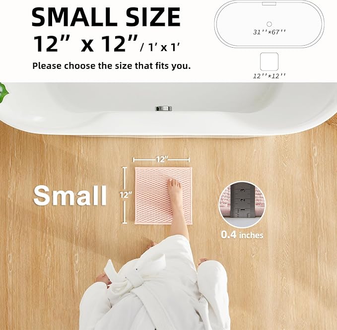 TYUU Small Bathroom Rugs, Non Slip Washable Bath Rugs Super Absorbent Bathroom Rug Thin Quick Dry Low Pile Bath Mats, Pink 12"x12"