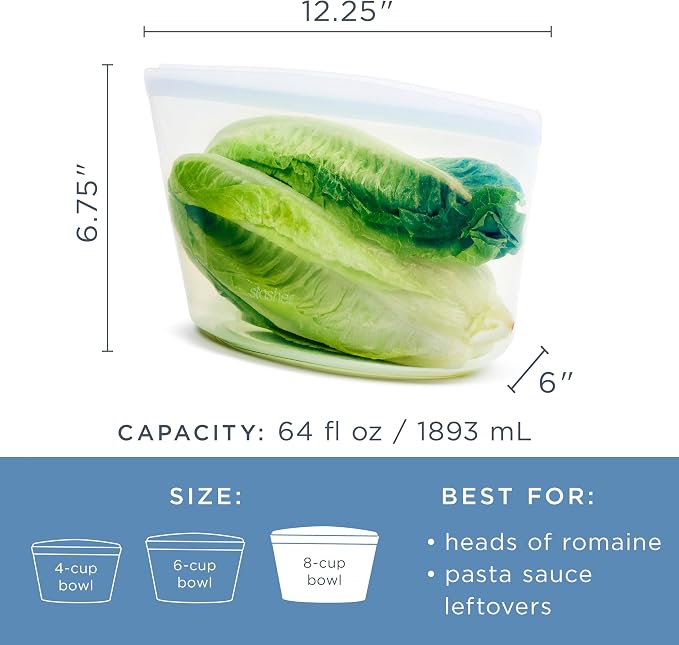 Stasher Premium Reusable Silicone Leak-Free Food Storage Bowl, Clear, 8-Cup | Food-Safe Silicone, Freezer, Sous Vide, Microwave, Dishwasher, Oven Safe, Meal Prep, Lunch Container, BPA-Free, Eco-Friendly