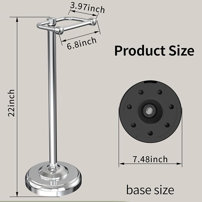 Toilet Paper Holder Stand, Toilet Paper Holder Free Standing,Post Pivoting Design & Stable Weighted Base SUS304 Stainless Steel for Bathroom (Chrome)