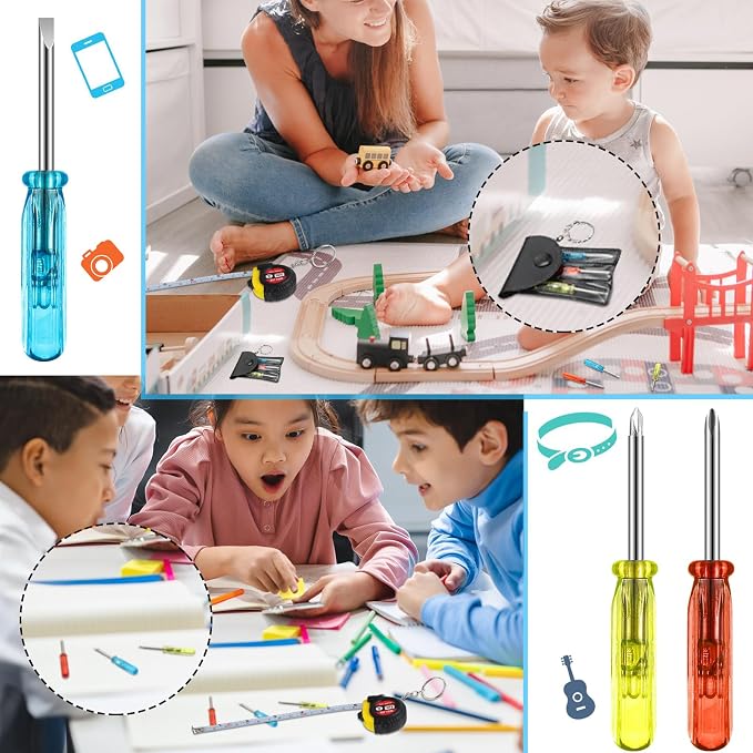 Jutom 48 Pcs Mini Tape Measure Keychain Bulk Mini Screwdriver Keychain Set Adult Tool Party Prize for Father's Men Gifts