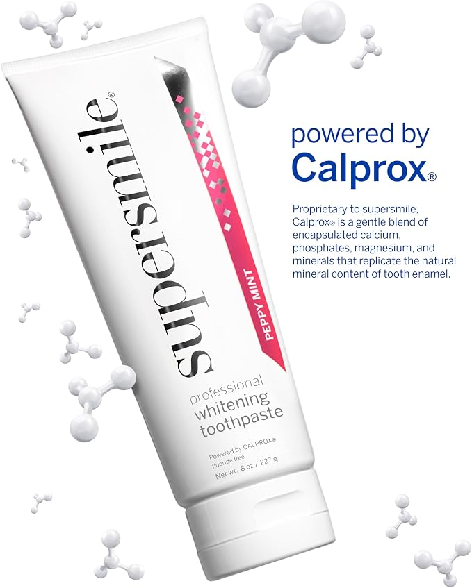 Supersmile Peppy Mint Whitening Toothpaste, Fluoride-Free, 8 Oz | Calprox® Powered, Whitens 5.5 Shades in 7 Days, Candy Cane Flavor Without the Sugar, Veneer Safe, SLS-Free