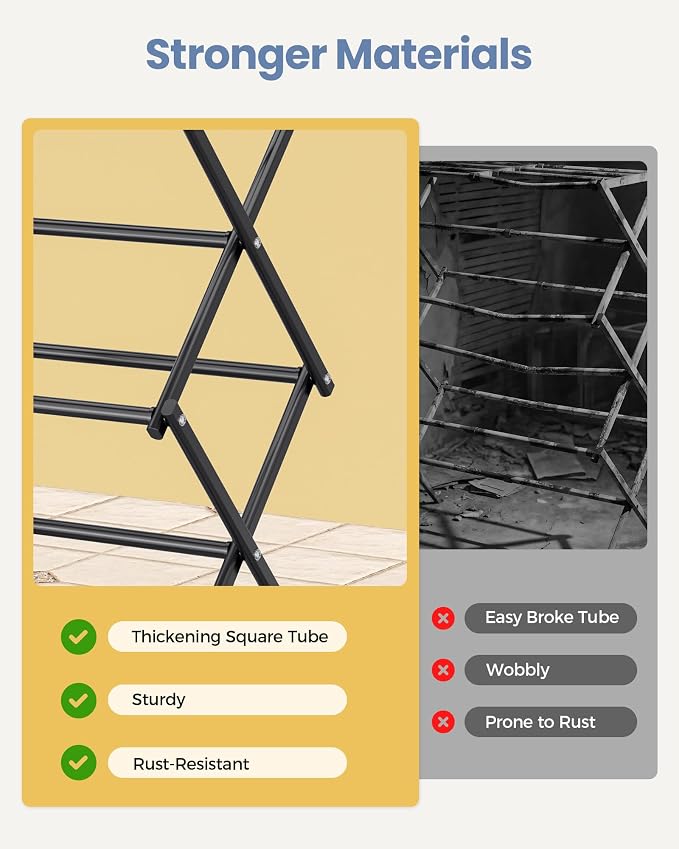 APEXCHASER Oversize Clothes Drying Rack, 3-Tier Drying Rack Clothing, Expandable Metal Laundry Drying Rack, Air Drying Rack, Clothes Rack, No install, 24lb Capacity, 14.9" D x 29.3" W x 39.3" H, Black
