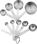 18/8 Stainless Steel Measuring Cups and Spoons Set 10 for Baking & Kitchen, Metric & US Metal 4 Measuring Cups and 5 Measuring Spoons with 1 Leveler