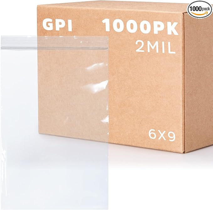 Clear Plastic Reclosable Zip Bags - Bulk GPI Case of 1000 6" x 9" 2 mil Thick Strong & Durable Poly Baggies With Resealable Zip Top Lock For Travel, Storage, Packaging & Shipping.