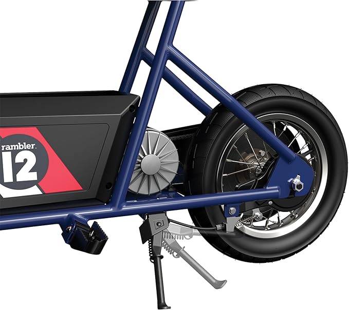 Razor Rambler 12 Electric Retro Mini Bike Ride for Teens Ages 13+, 170 lb Max Weight, Dark Blue – 250W Motor, Up to 14 Mph, 40-Min Run Time, Twist-Grip Throttle, Spoked Wheels w/ 12” Pneumatic Tires