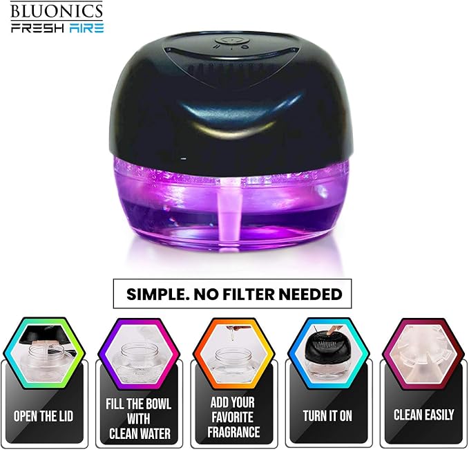 Bluonics Fresh Aire 3-Pack Water Air Washer, Water-Based Air Revitalizer & Room Freshener with 7-Color LED Night Light and Relaxing White Noise for Home, Bedroom, Office