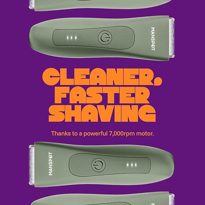 MANSPOT Manscape Groin & Body Hair Trimmer for Men & Women | Hypoallergenic Replaceable Ceramic Blade & 4 Guards, Electric Ball Pubic Trimmer & Shaver, IPX7 Waterproof, Wet/Dry Use