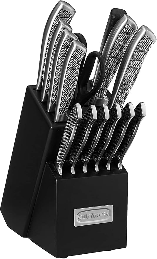 CUISINART Block Knife Set, 15pc Cutlery Knife Set with Steel Blades for Precise Cutting, Lightweight, Stainless Steel, Durable & Dishwasher Safe,C77SS-15P