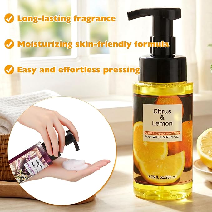 6 Pack Natural Foaming Hand Soap with Pump Care Moisturizing Liquid Fresh Flavor Foam Hand Wash Employee Appreciation Gift for Kitchen Bathroom Family Teacher Doctor 8.75 Fl oz