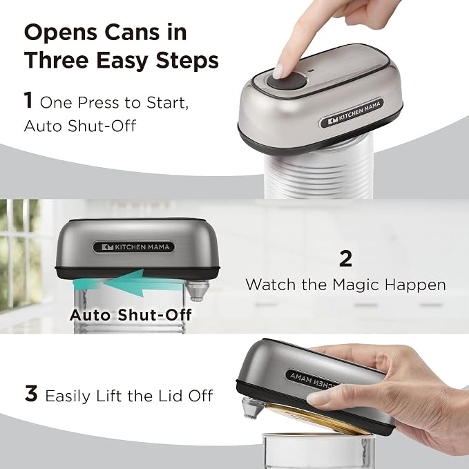 Kitchen Mama Orbit One Stainless Steel Rechargeable Electric Can Opener | Hands-free, USB-C Charging, Automatic Stop, Smooth Edge, Heavy Duty