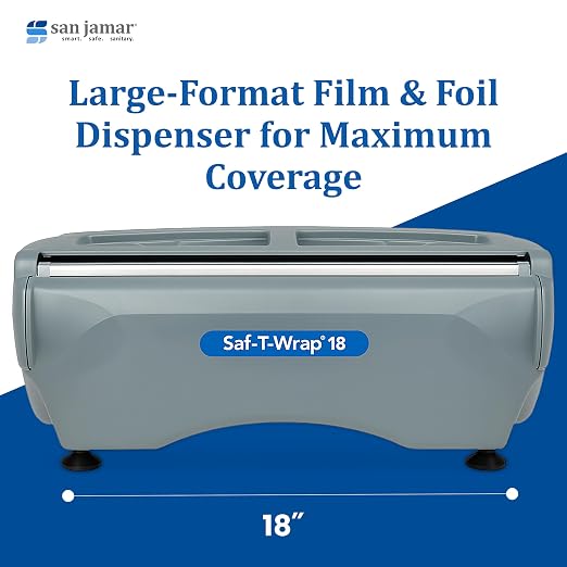 San Jamar Saf-T-Wrap Plastic Wrap and Foil Dispenser for Commercial Kitchens, Bakeries, And Restaurants, Plastic, 18 Inches, Gray