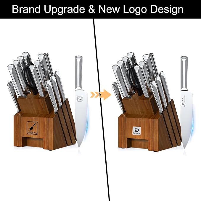 imarku 16-Pieces High Carbon Japanese Stainless Steel Kitchen Knife Set | Knife Set with Block|15°Precision Edge | 56±2 HRC Hardness | Built-in Sharpener|Ergonomic Handles|Gifts Mom & Dad