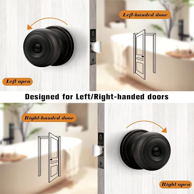 Probrico Oil Rubbed Bronze Door Knob, Bronze Interior Door Knobs for Bathroom, Privacy Bedroom Door Knobs with Lock, 5 Pack
