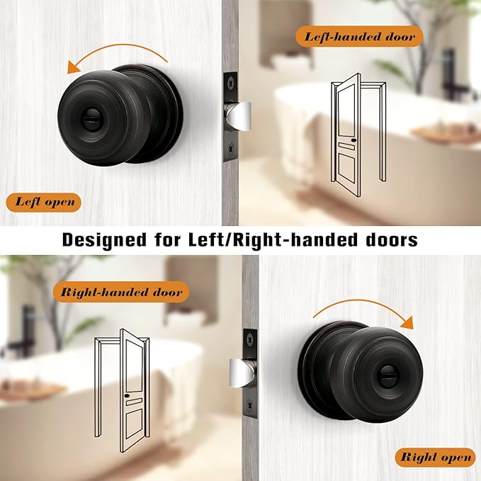 Probrico Privacy Bronze Door Knob for Bedroom Bathroom, Door Knobs Interior with Lock, Oil Rubbed Bronze Door Knob, 10 Pack