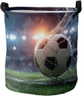 Collapsible Laundry Basket 42L, Football Storage Bin Laundry Hamper with Handles, Goal Net Soccer Sports Orange Blue Green Waterproof Clothes Baskets for Bathroom/Bedroom 13.8 x 17 In