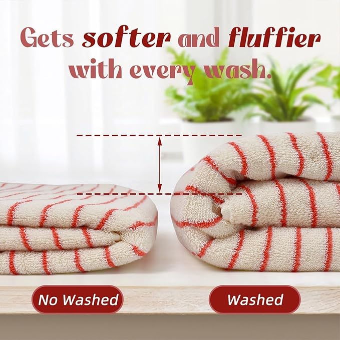 Striped Bath Towels Set of 2 (Coral Red), Lighter & Quick Dry Towels | Large 27.5 x 55 inches, Farmhouse for Bathroom Decor, Shower, Pool Days