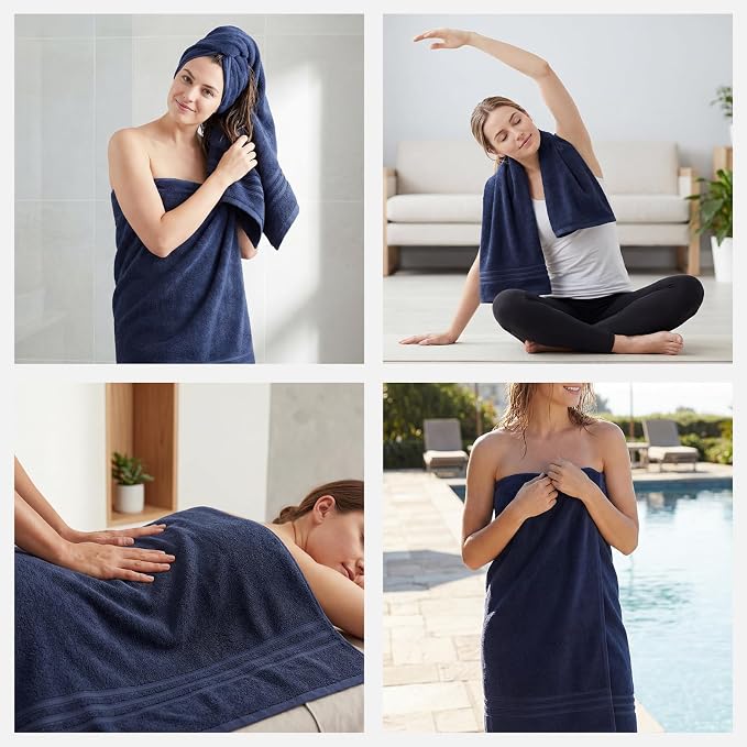 REDKISS Navy Towels Set 6 Piece Cotton Towel Sets with 2 Bath Towels, 2 Hand, 2 Washcloths, 650GSM Hotel Quality, Soft, Highly Absorbent Towels for Bathroom Gym, Ideal Everyday Use