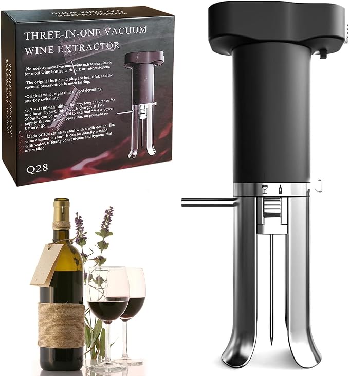 Electric Wine Opener Set with Aerator Pourer and Vacuum Sealer | Automatic Corkscrew, Drip-Free Pouring, Wine Preservation for Over 10 Days, Ideal Gift for Home, Restaurants, Parties