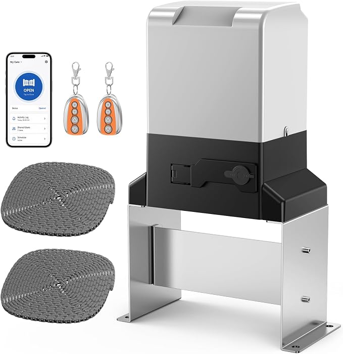 1400lb Sliding Gate Opener Kit, 280W Automatic Chain Drive Gate Operator with 2 Remotes & 20ft Chain, Gate Motor with IR Sensor WiFi Bluetooth Control for 40ft Driveway Home Garden Gates