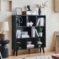 LEYAOYAO 8 Cube Bookshelf,Mid-Century Modern Book Shelf with Legs, Black | 3 Tier Bookcase, Rustic Wood Bookshelves Freestanding Large Storage Organizer, Open Shelves for Bedroom, Living Room, Office