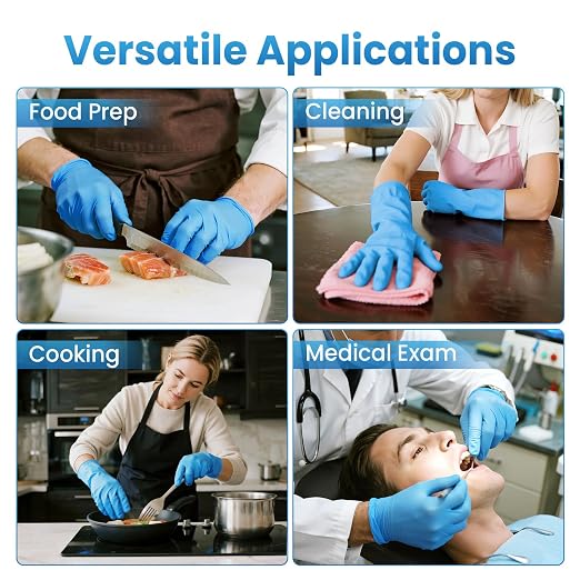 Borje Nitrile Exam Gloves Medium, 100 Count Disposable Gloves, Blue | Latex-Free Powder-Free, Food Safe, Cooking, Cleaning