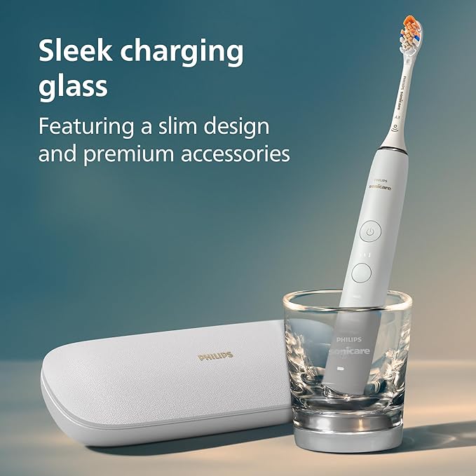 Philips Sonicare DiamondClean Smart 9300 Electric Toothbrush - Sonic Toothbrush with App, Pressure Sensor, 12 Brushing Settings, Replacement Reminder, Travel Case, White, Model HX9903/05