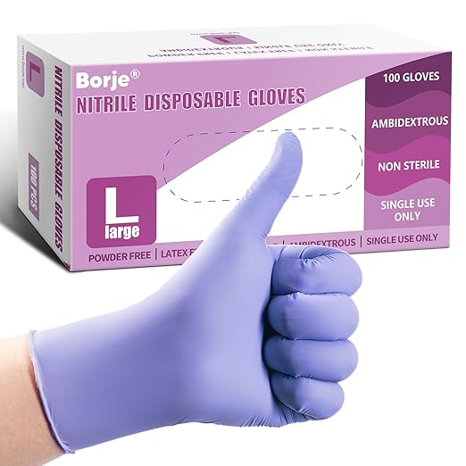 Borje Nitrile Exam Gloves Large, 100 Count Disposable Gloves, Iris Blue | Latex-Free Powder-Free, Food Safe, Cooking, Cleaning