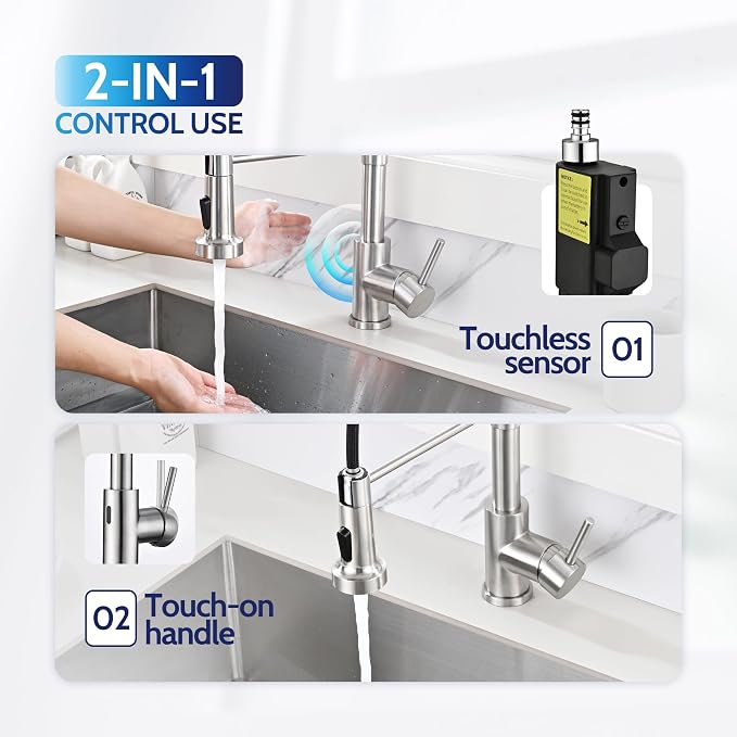 LUFEIDRA Touchless Kitchen Faucet with Pull Down Sprayer-Brushed Nickel Kitchen Faucet with Side Motion Sensor, Smart Hands-Free Spring Kitchen Sink Faucet for Modern Rv Outdoor Laundry Bar Sink