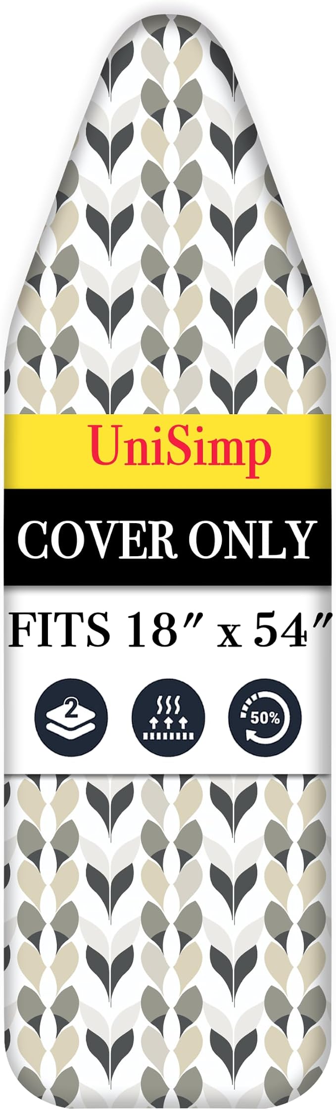 UniSimp Ironing Board Cover and Pad 18"x54" Extra Thick Natural Cotton, Scorch & Stain Resistant Iron Board Cover, Extra Large Iron Board Cover with Fasteners Heavy Duty Heatproof Elastic Edge Foliage