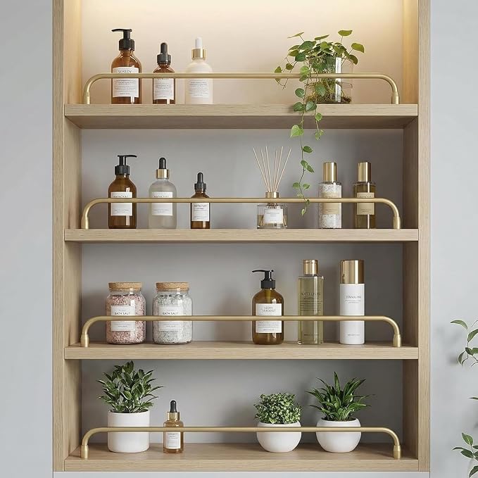 Bookshelf Rail Brushed Gold Aluminum Alloy Rust Resistant Bookshelf Safety Fence for Kitchen Bathroom Cabinet Wall Mount Simple Style 2 Pack (Gold, 30in)