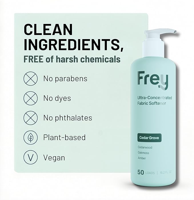 FREY Natural Liquid Fabric Softener and Conditioner | HE Laundry Softener for All Machines | Plant-Powered Eco Friendly Formula | 1-Pack, Cedar Grove