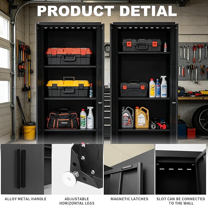 Torin Garage Storage Cabinets System, 12-Pcs Workshop Cabinet Set in Black | Trash Can Cabinet and Steel Cabinets Drawers Rolling Chest, Locked Storage Cabinet, Perfect for Organizing Garage and Tools