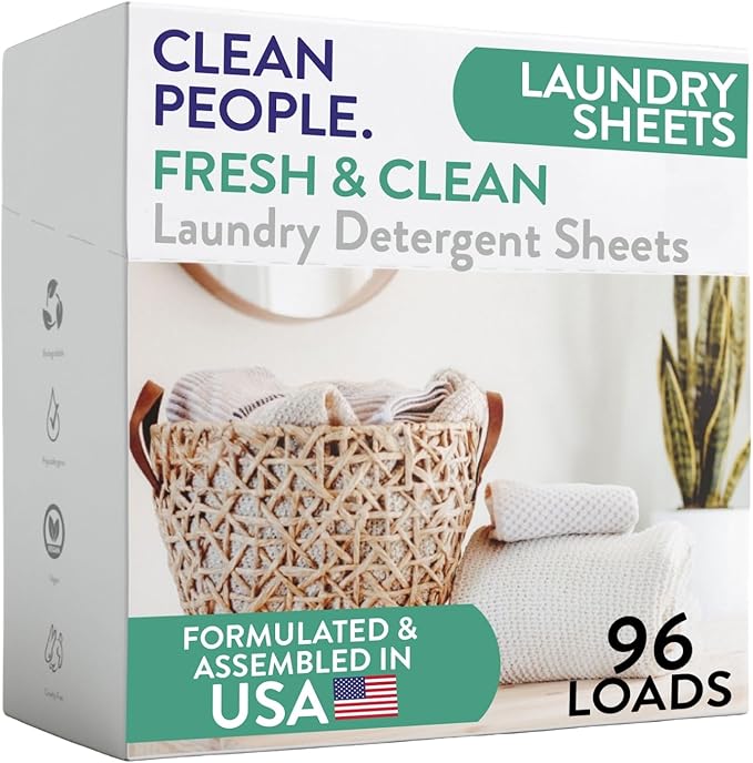 The Clean People Laundry Detergent Sheets - Laundry Soap - Ultra Concentrated, Recyclable Packaging, Stain Fighting - Fresh Scent, 96 Pack