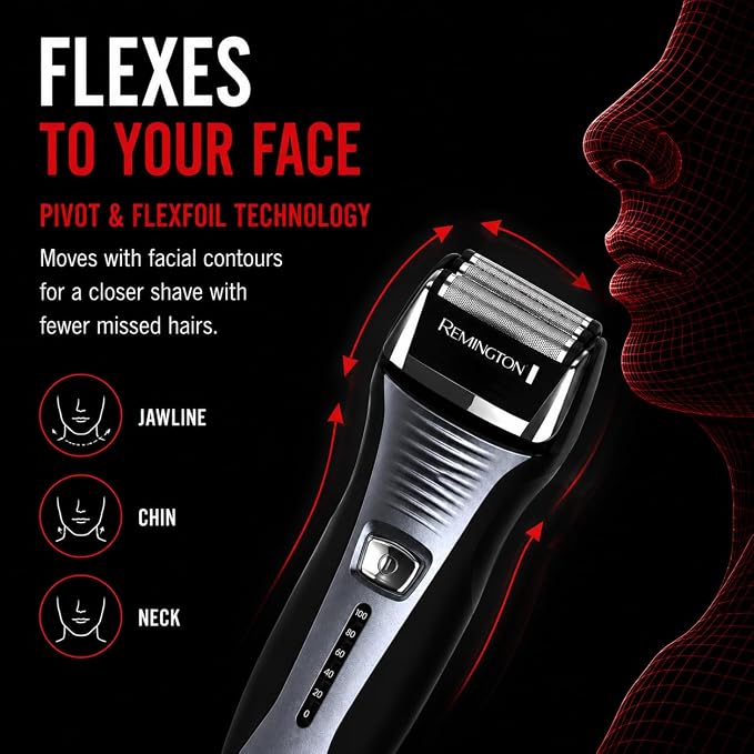 Remington F5 Power Series Foil Shaver, Electric Razor for Men, Cordless Rechargeable with Pop Up Trimmer, Pivot & FlexFoil Technology, Lightweight Handheld Design, Black