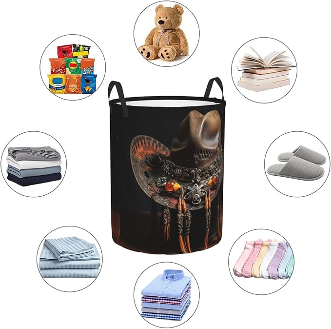 American West Rodeo Hat Large Foldable Laundry Basket Hamper,Storage Basket Bin With Handles,For Bathroom,College