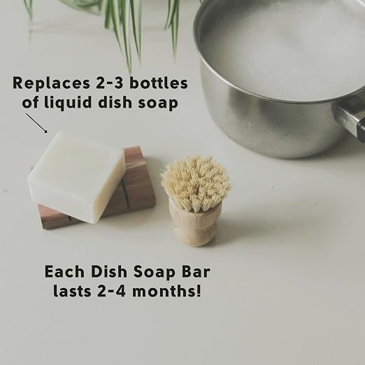 Solid Dish Soap Bar | Bergamot + Lime | Natural, Zero Waste Soap | Plastic-Free Dish Soap Block | USDA Certified Organic Ingredients | Vegan-Friendly Dish Soap, 5.5 oz.