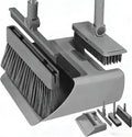 4-in-1 Broom and Dustpan Set with Floor Scrubber & Squeegee, 180° Rotatable Head, Self-Cleaning Teeth, Non-Stick Hair, Foldable Storage, Heavy Duty Cleaning Kit for Home Kitchen Office (Gray)