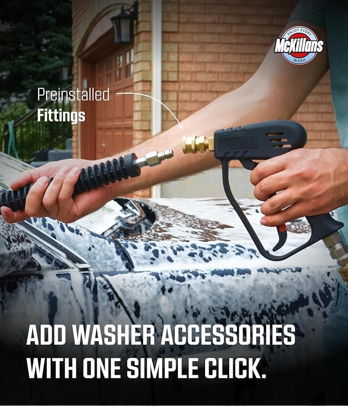 McKillans® 2026 Short Pressure Washer Gun with Upgraded Swivel - M22-14mm to 3/8 Quick Connect Included - High Pressure Water Handle - Power Washer Gun Compatible with Foam Cannon, Car Wash Gun