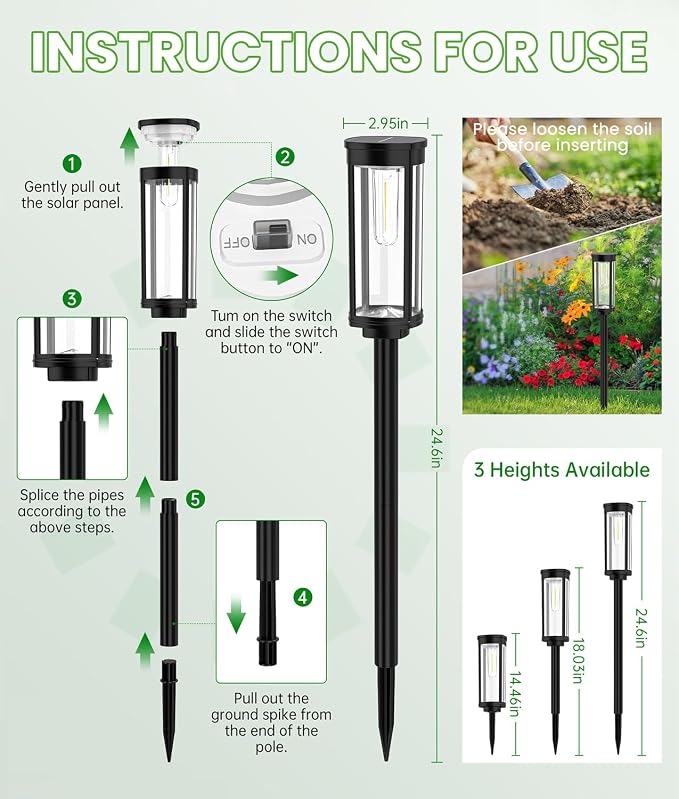 BITPOTT Bright Solar Pathway Lights Outdoor, 8 Pack Solar Powered Garden Lights Waterproof IP65, Auto On/Off Outdoor Light for Lawn Patio Walkway Driveway Decor Landscape Lighting