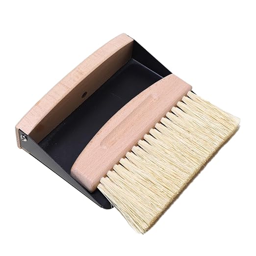 Dustpan Brush Set, Broom Dustpan Combo Wooden Handle, Black PET bristles(Black Sisal Bristles)